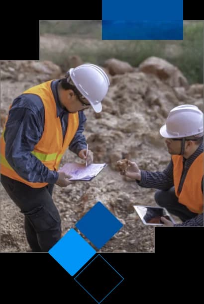Two men working and inspecting in the field